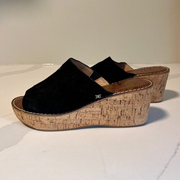 Sam Edelman Ranger Black Suede Cork Wedge Mules Size 10 - Picture 7 of 15